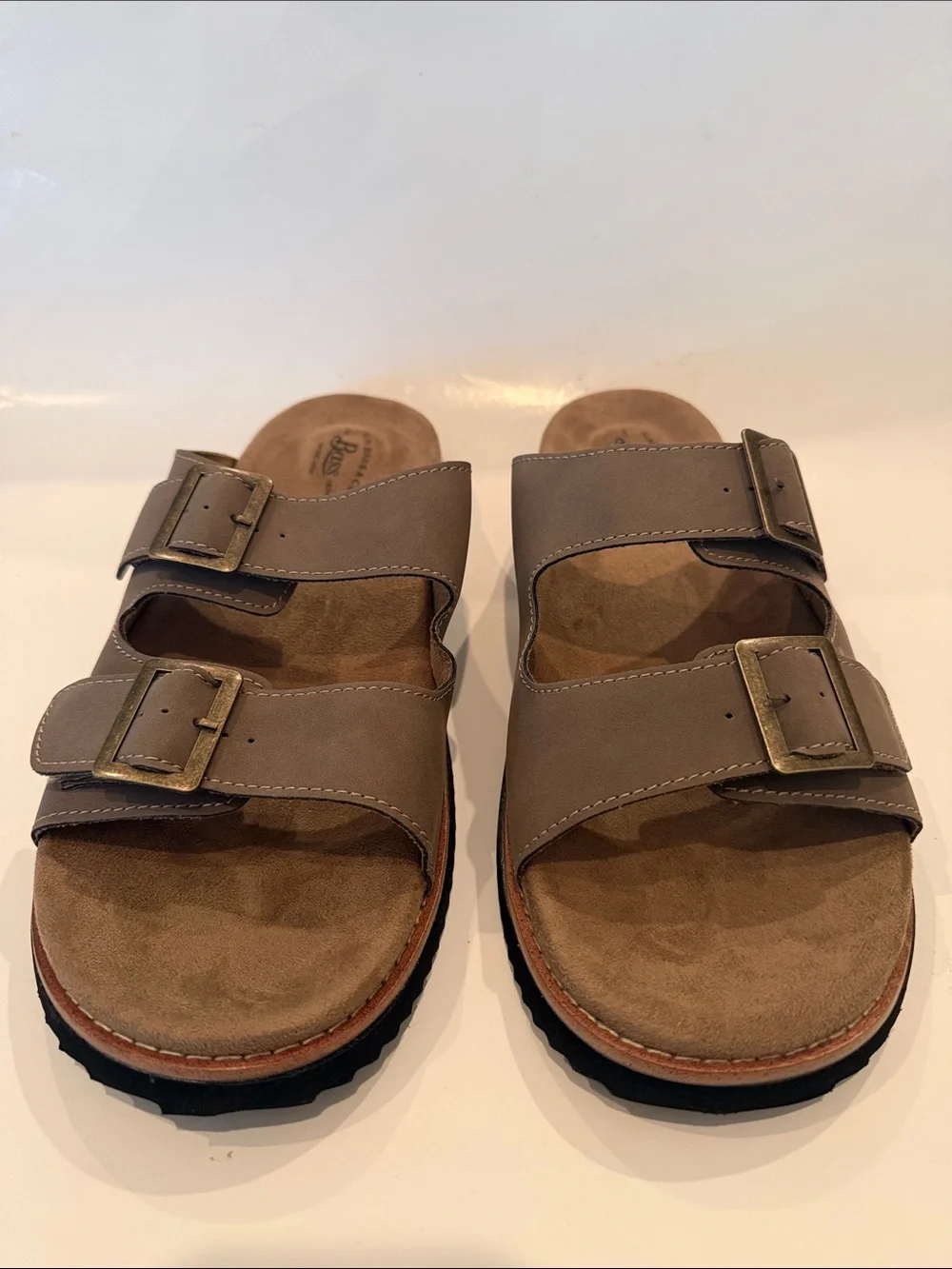 NWT Bass Asher Mocha Double-Buckle Slide Sandals Size 13
